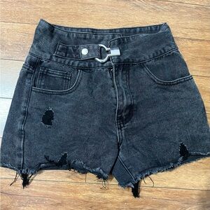 Black Distressed High-Waisted Jean Shorts